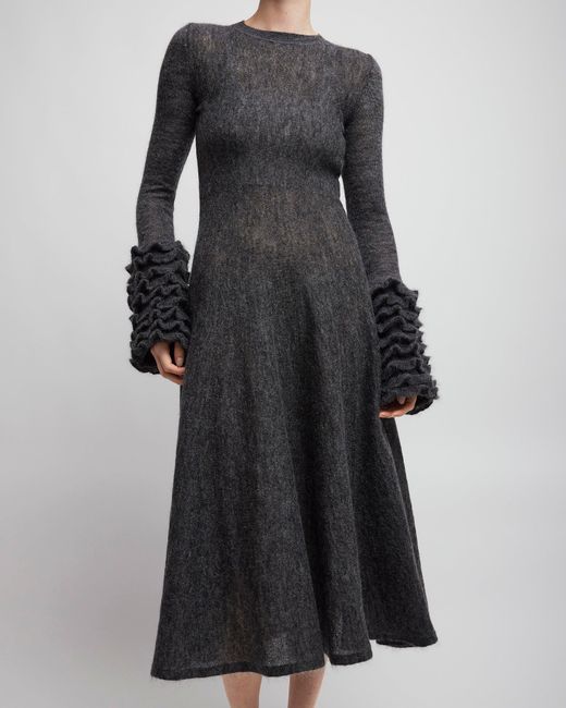 Alaïa Black Frills Sleeve Mohair Fit Flare Dress