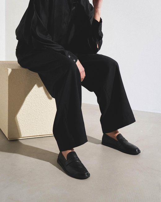 The Row Cary Black Leather Loafers