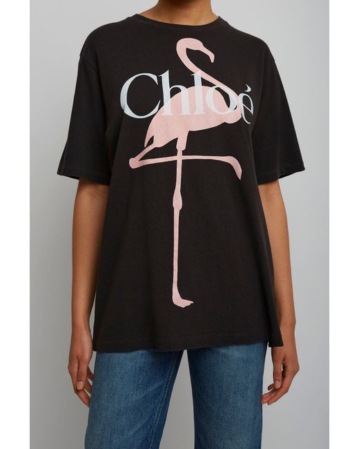 Chloé Logo Black Flamingo Cotton T-shirt
