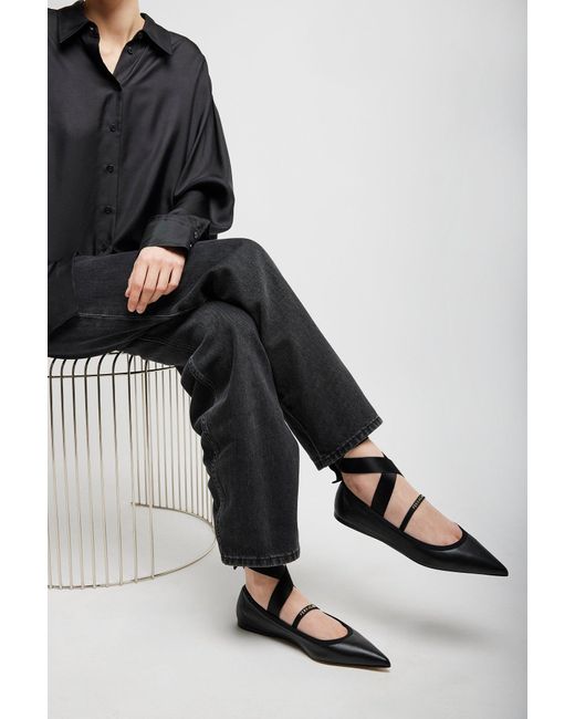 Ferragamo Ankle Ribbon Black Ballet Flats