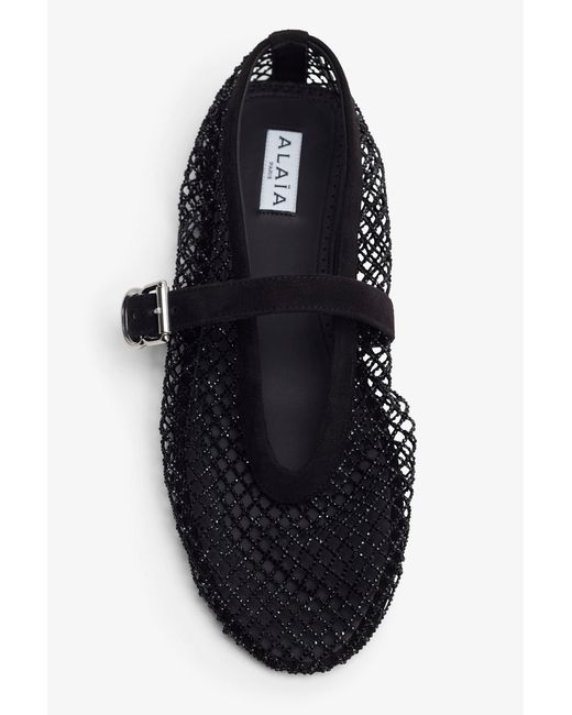 Alaïa White Strass Mesh Suede Ballet Flats