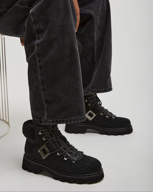 Roger Vivier Blue Viv Rangers Shearling Black Boots