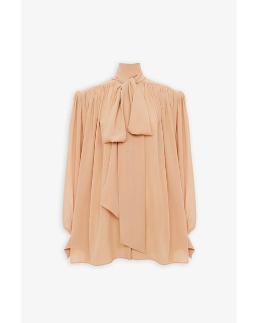 Chloé Natural Oversized Gathered Lavalliere Blouse