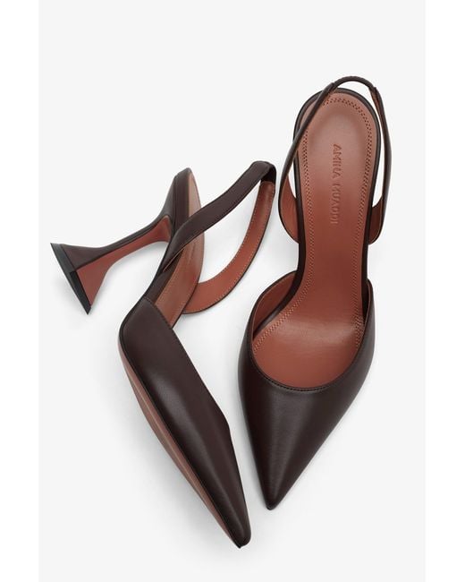 AMINA MUADDI White Holli 95 Brown Leather Slingbacks