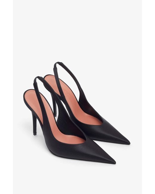 AMINA MUADDI White Anok Sling 105 Black Satin Pumps