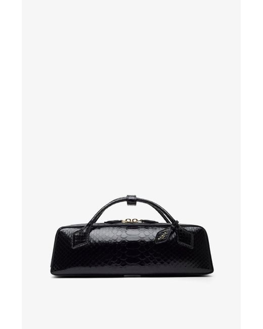 Alaïa Le Teckel Black Shiny Python Clutch