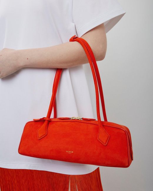 Alaïa Red Le Teckel Medium Orange Suede Bag