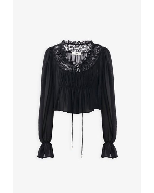 Chloé Black Scoop-neck Cropped Top In Silk Georgette & Lace