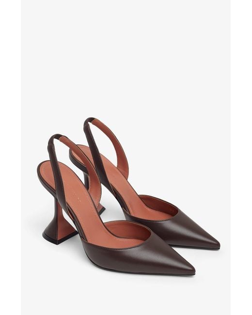 AMINA MUADDI White Holli 95 Brown Leather Slingbacks