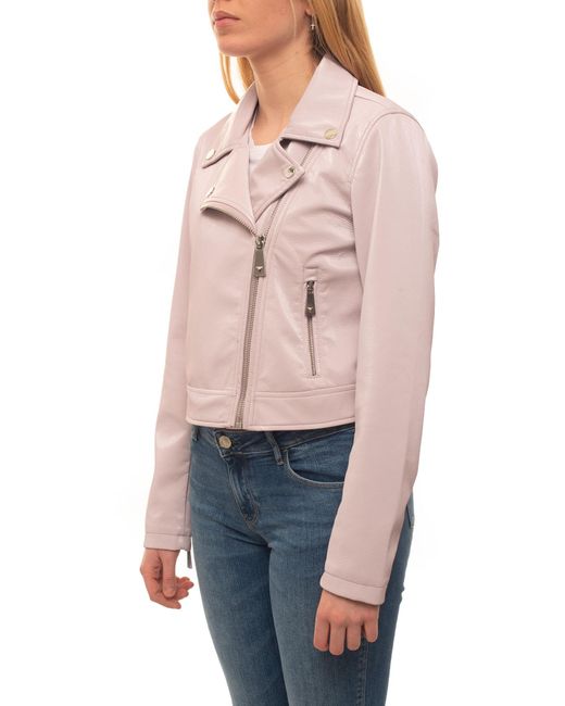 pink guess leather jacket