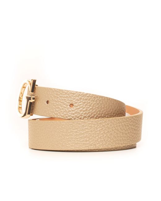 Guess Printed Buckle Belt With Logo Detail Gold Polyurethane in ...