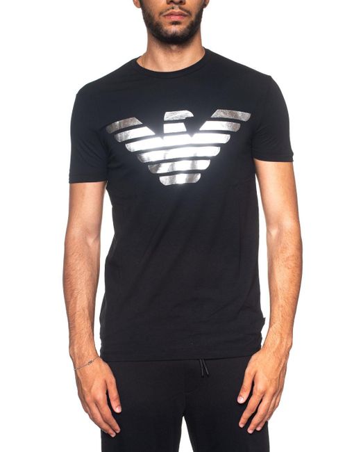 Emporio Armani Cotton Foiled Eagle Logo T-shirt, Black Slim Fit Tee for Men  - Lyst