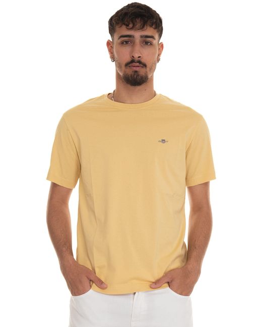 T-shirt girocollo mezza manica di Gant in Yellow da Uomo