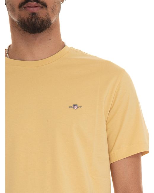 T-shirt girocollo mezza manica di Gant in Yellow da Uomo