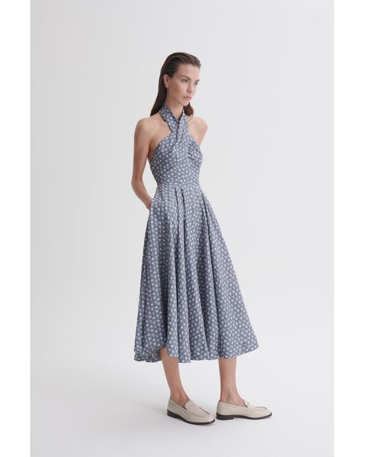 Scanlan Theodore Linen Printed Halter Dress in Blue | Lyst