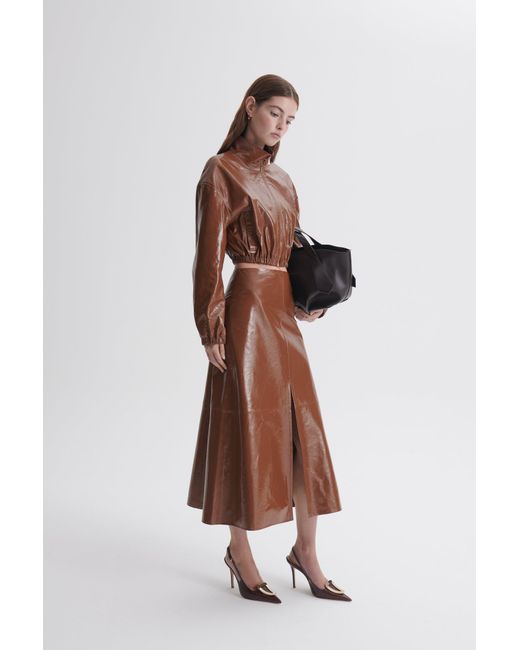 Scanlan Theodore Leather Draped Skirt in Brown | Lyst