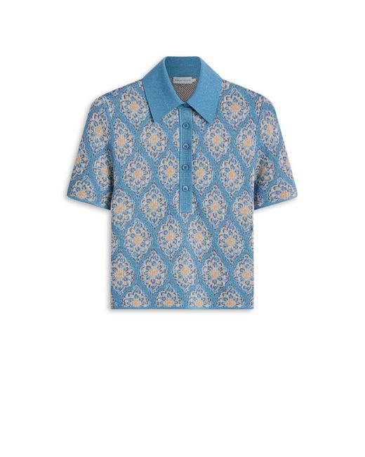 Scanlan Theodore Blue Knit Brocade Top