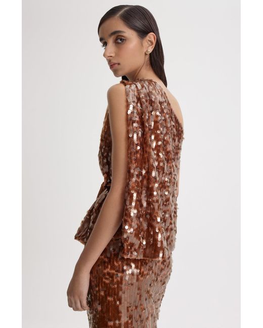 Scanlan Theodore Brown Sequin One Shoulder Top