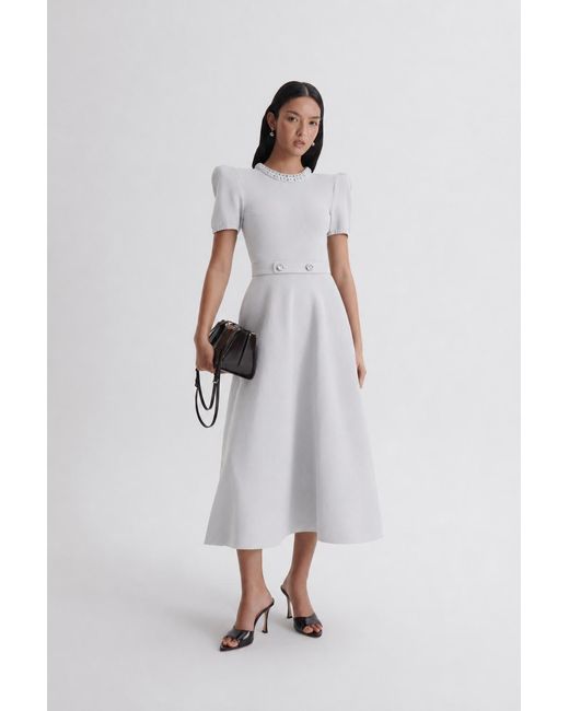 Scanlan Theodore Crepe Knit Gather Sleeve Dress in White | Lyst