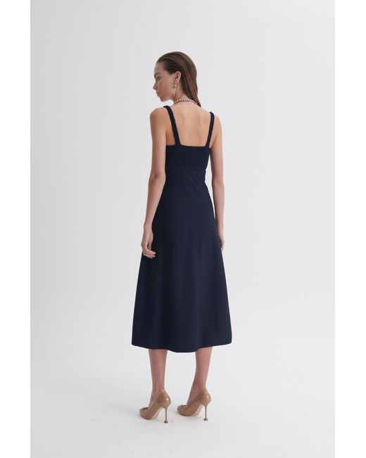 Scanlan Theodore Crepe Knit Daisy Neck Dress in Blue | Lyst