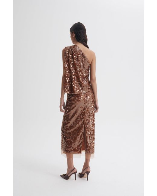 Scanlan Theodore Brown Sequin One Shoulder Top