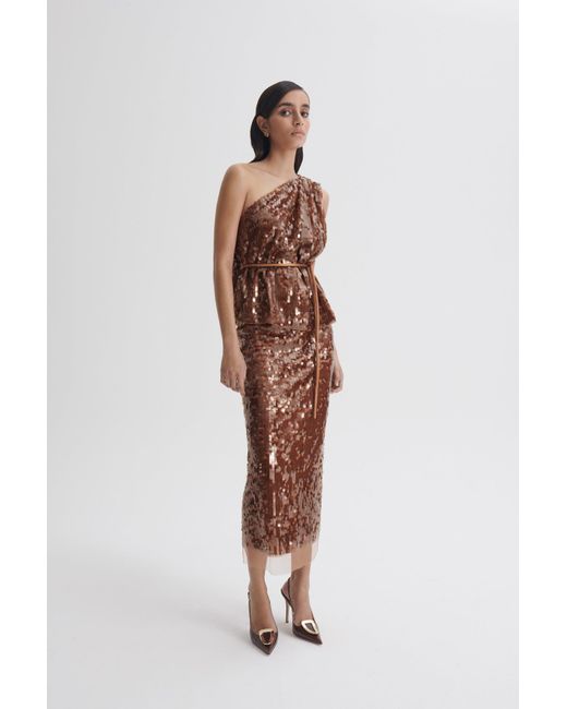 Scanlan Theodore Brown Sequin One Shoulder Top