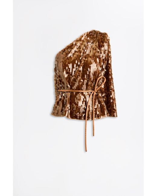 Scanlan Theodore Brown Sequin One Shoulder Top