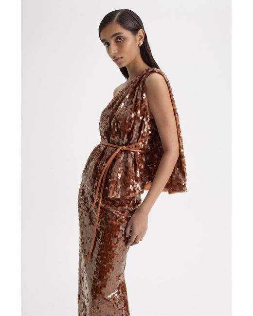 Scanlan Theodore Brown Sequin One Shoulder Top