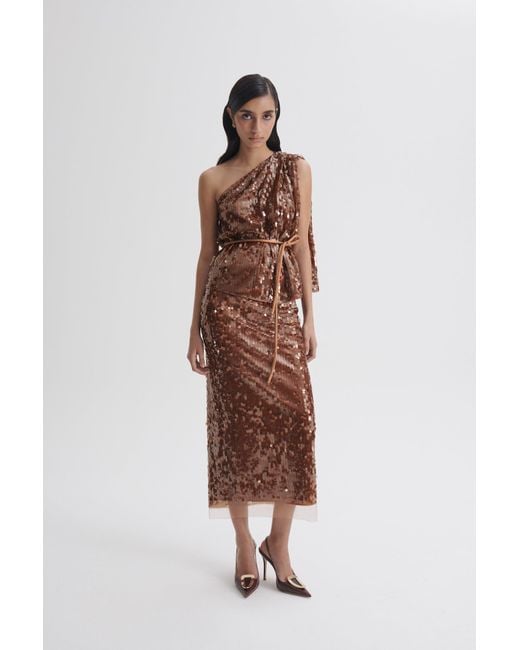 Scanlan Theodore Brown Sequin One Shoulder Top