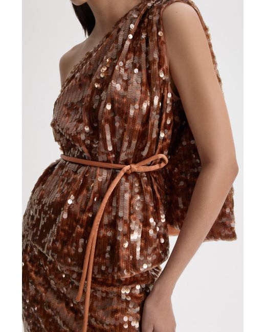 Scanlan Theodore Brown Sequin One Shoulder Top