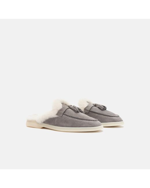 Scarosso Black Lucrezia Fur Grey Suede Mules