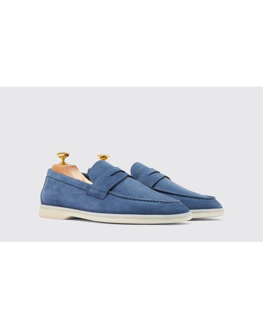 Scarosso Blue Luciano Steel Suede Loafers for men