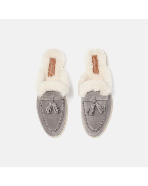 Scarosso Black Lucrezia Fur Grey Suede Mules