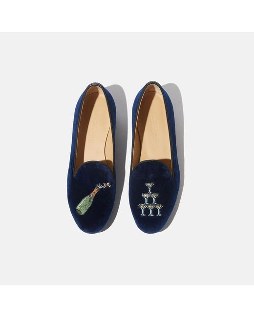 Scarosso Daisy Blue Velvet Loafers & Flats