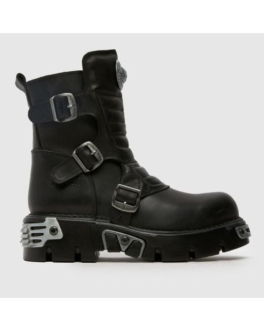 New Rock Black Padded Biker Boots for men