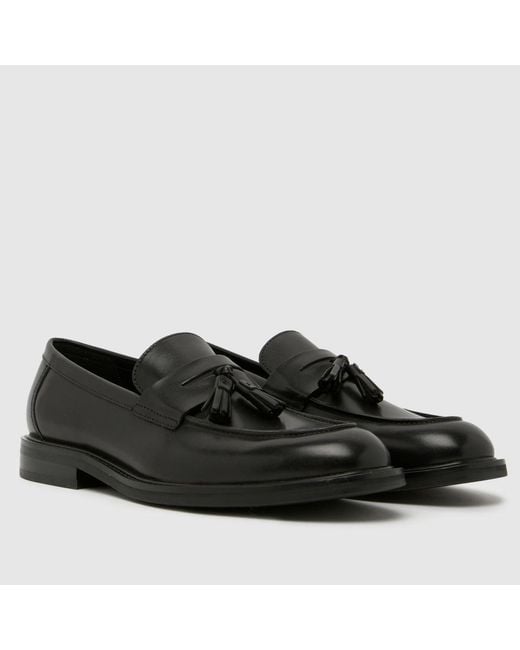 Schuh Black Rugby Leather Tassel Loafer Shoes for men