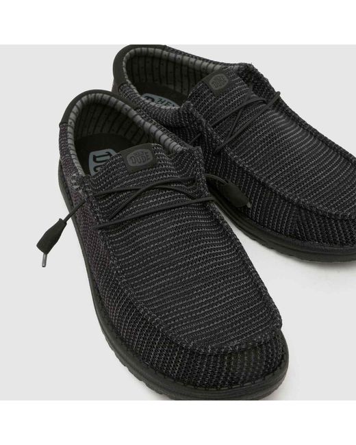 HeyDude Black Wally Stretch Sox Shoes for men