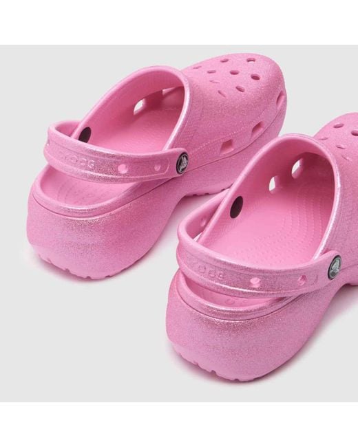 CROCSTM Pink Classic Platform Glitter Clog Sandals In