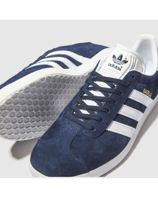 Adidas Blue Gazelle Trainers In Navy & White for men