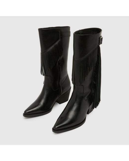 Schuh Black Dina Leather Tassel Western Boots