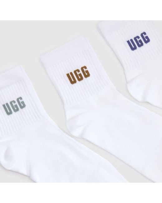 Ugg White Quinlin Logo Ankle Sock 3 Pack