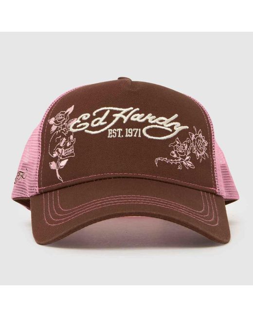 Ed Hardy Brown Embroiderey Trucker