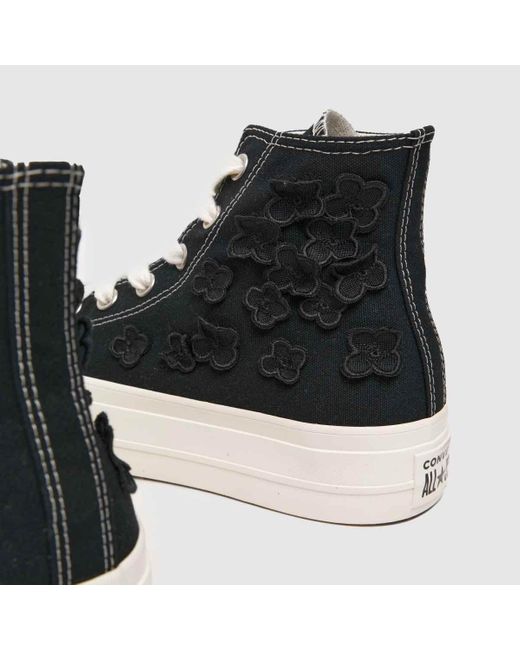 Converse Black All Star Lift Hi Flower Play Trainers In