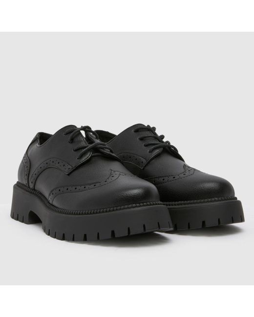 Schuh Black Wide Fit Lesley Brogue Lace-Up Flat Shoes