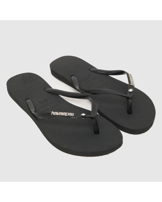 Havaianas Black Slim Metal Logo & Crystal Sandals