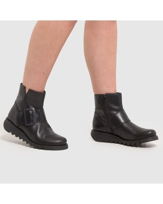 Fly London Black Women's Slik Buckle Ankle Boots