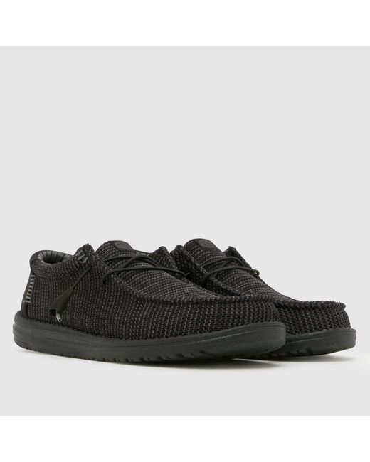 HeyDude Black Wally Stretch Sox Shoes for men