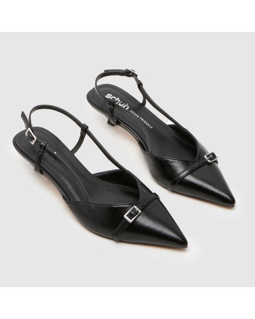 Schuh Black Sybill Buckle Kitten Low Heels