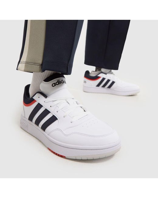 Adidas Blue Hoops 3.0 Trainers In White & Navy for men