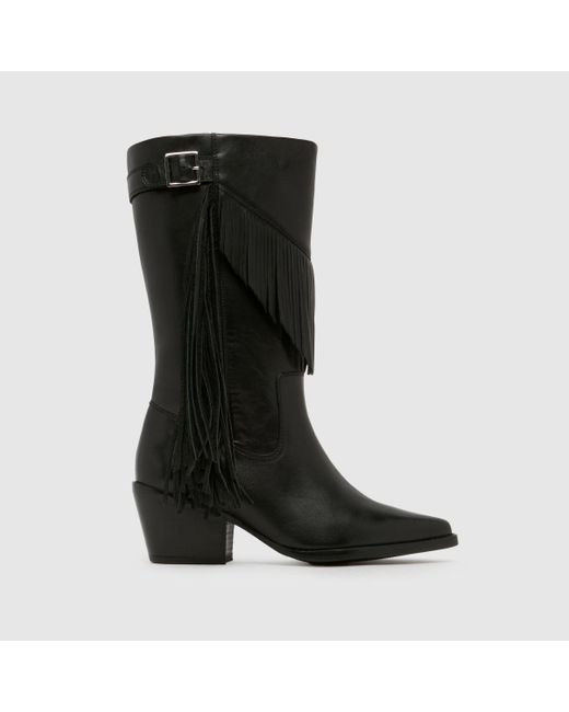 Schuh Black Dina Leather Tassel Western Boots